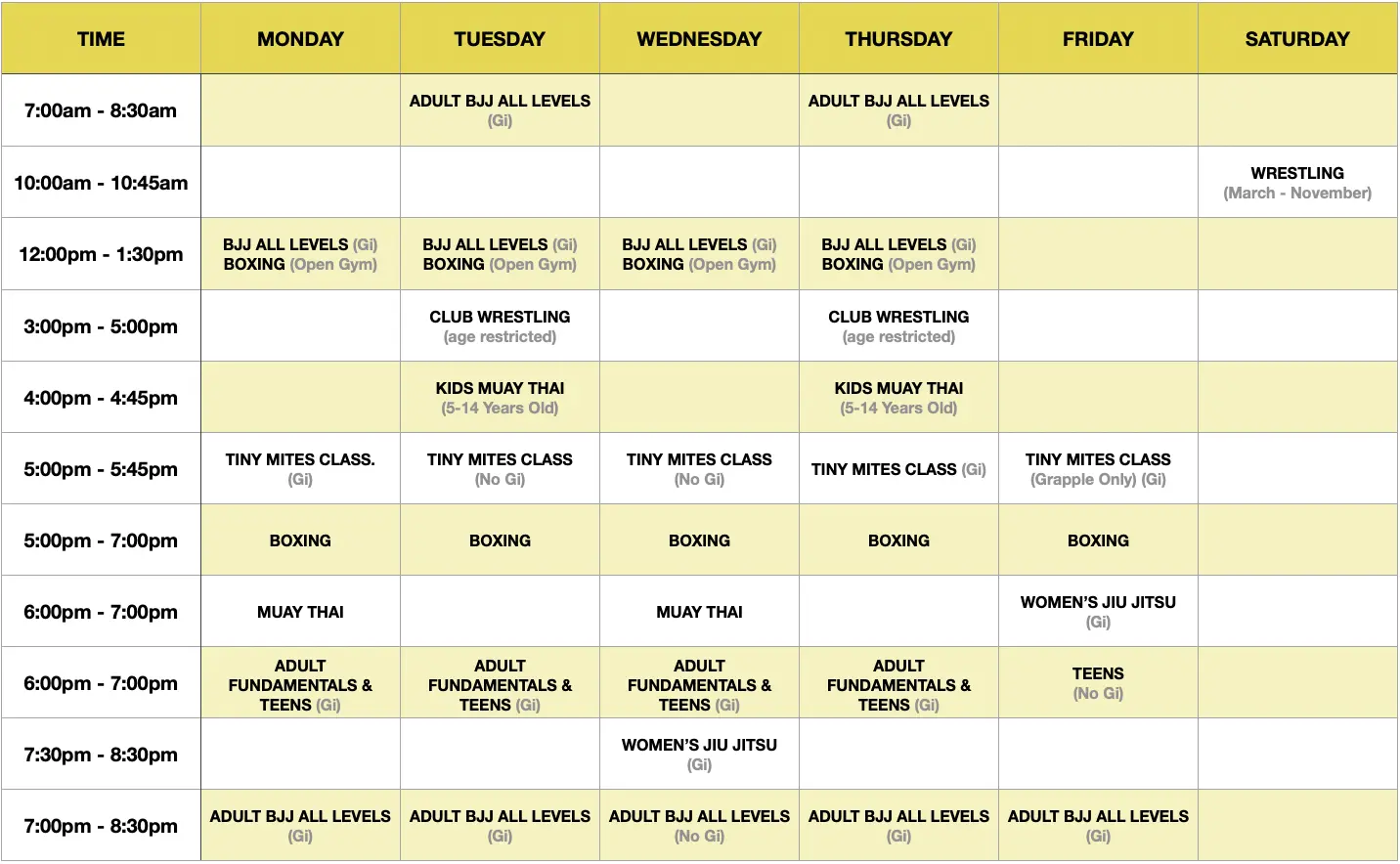 Class Schedule