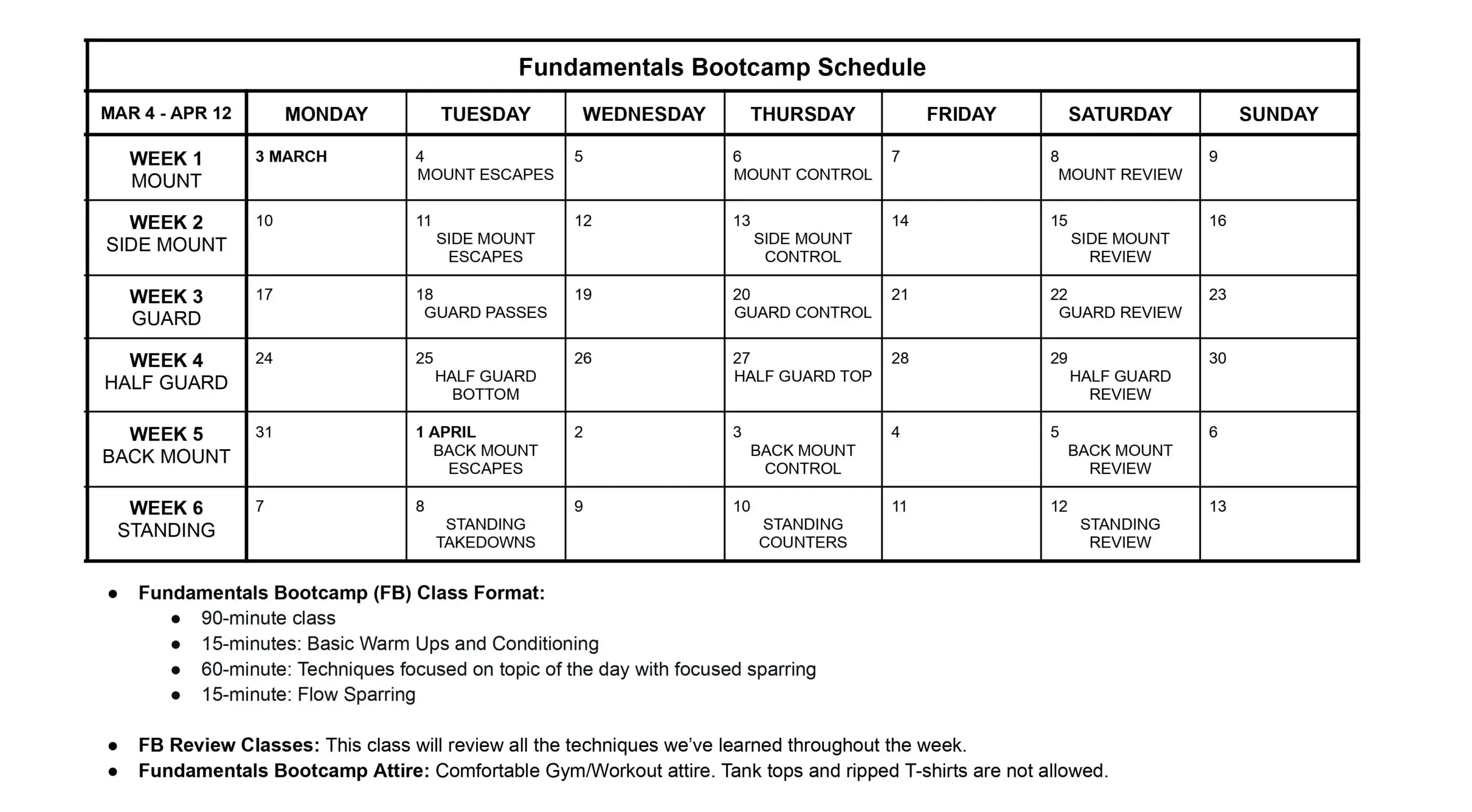 Class Schedule