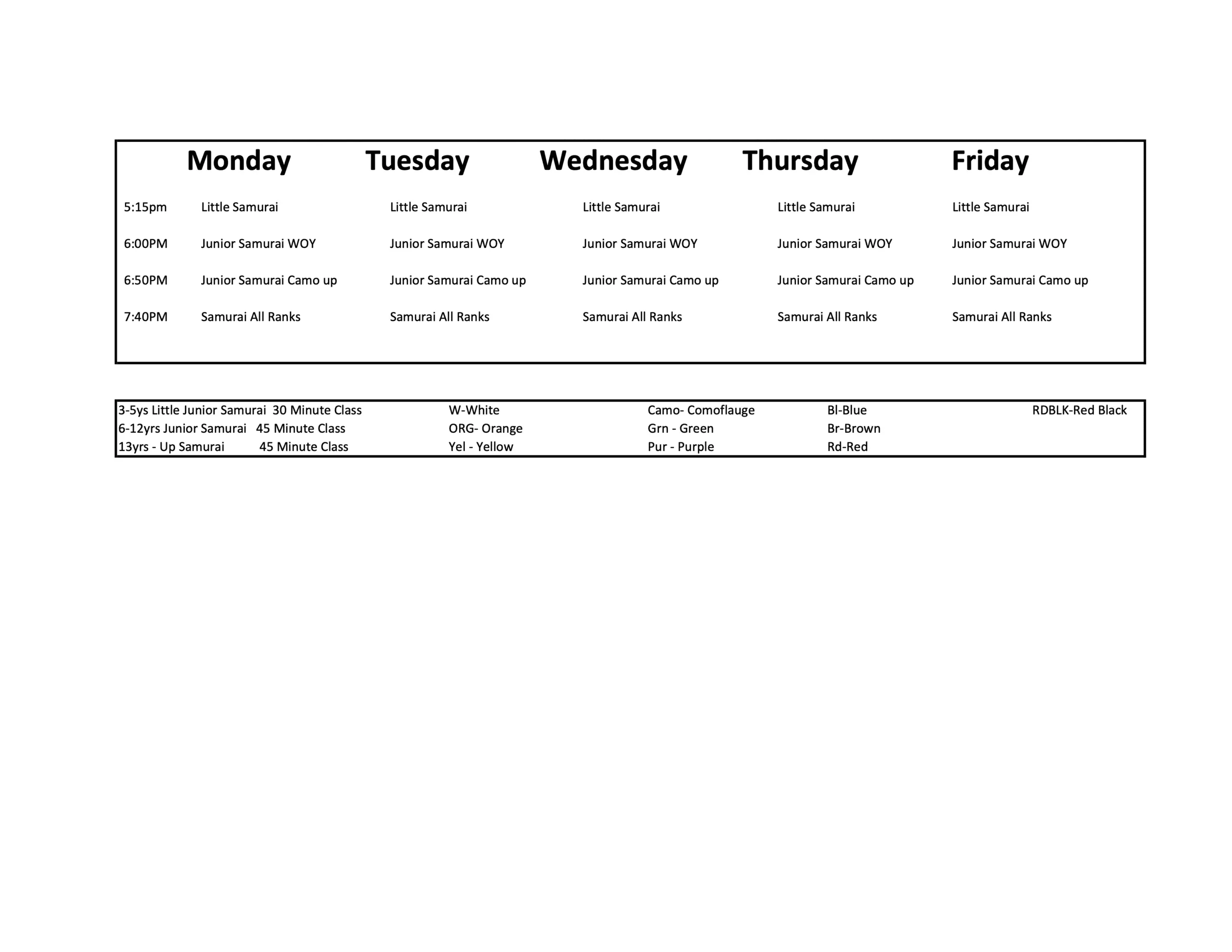 Class Schedule